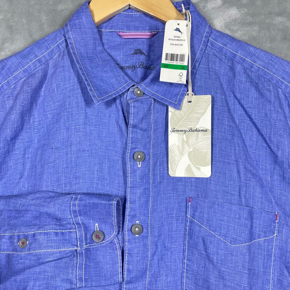 Tommy Bahama Sea Glass Breezer Linen Shirt Blue Cove TR310622 Mens Large L/G